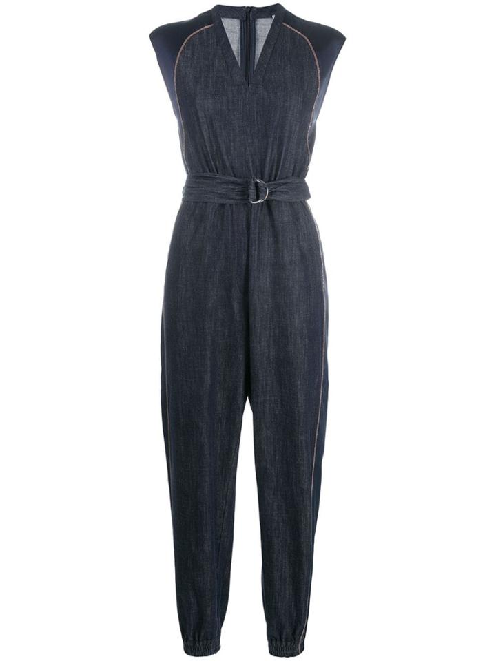 Brunello Cucinelli Belted Denim Jumpsuit - Blue