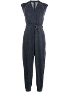 Brunello Cucinelli Belted Denim Jumpsuit - Blue