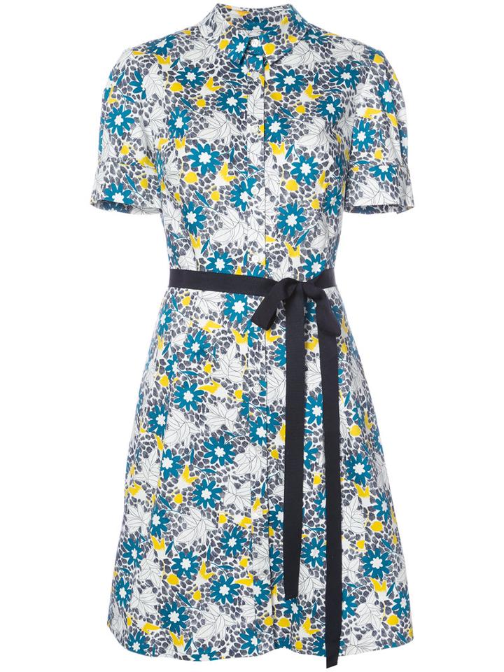 Carolina Herrera - Floral Short Sleeve Shirtdress - Women - Cotton/spandex/elastane - 12, Blue, Cotton/spandex/elastane