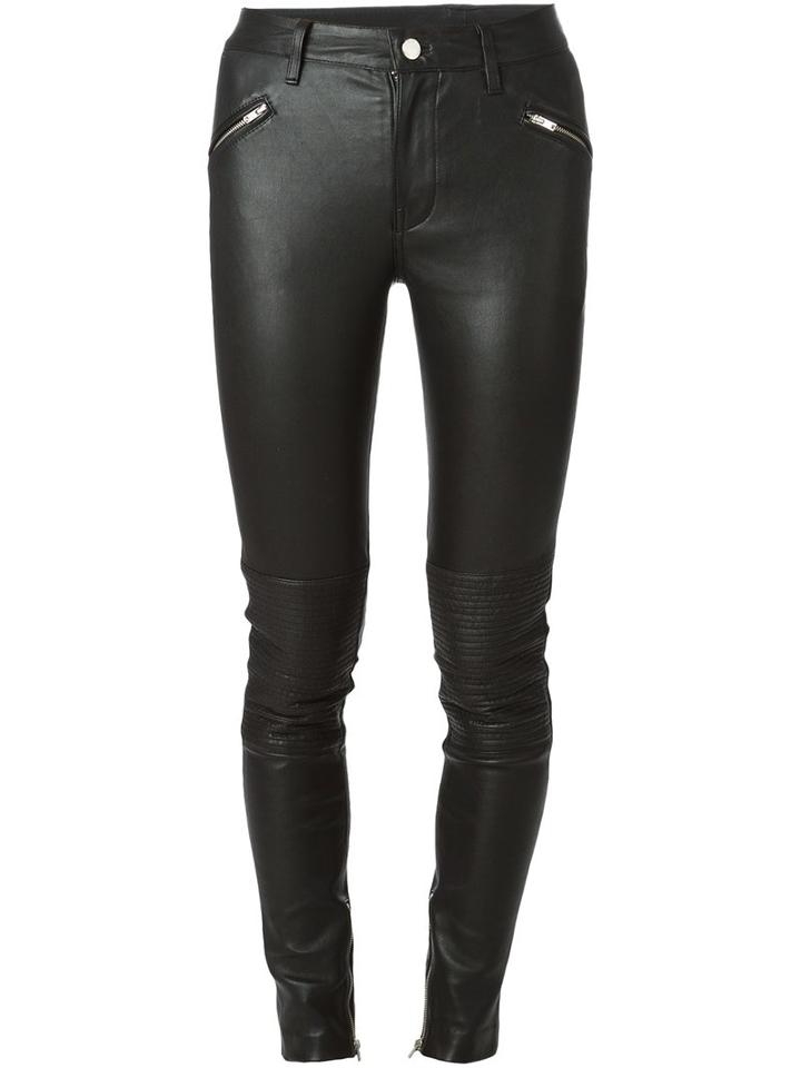 Blk Dnm Ribbed Detail Skinny Trousers, Women's, Size: 26, Black, Leather/cotton/spandex/elastane