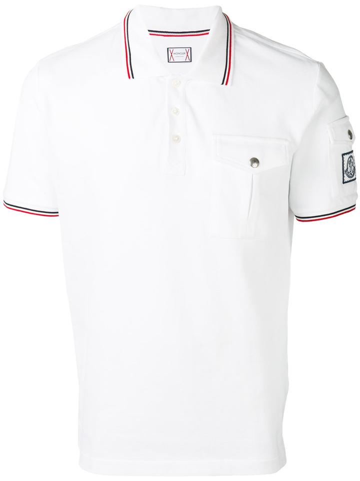 Moncler Gamme Bleu Contrast Piping Polo Shirt, Men's, Size: Small, White, Cotton