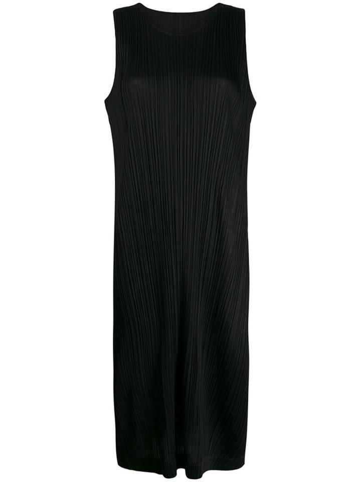 Pleats Please Issey Miyake Crepe Shift Midi Dress - Black