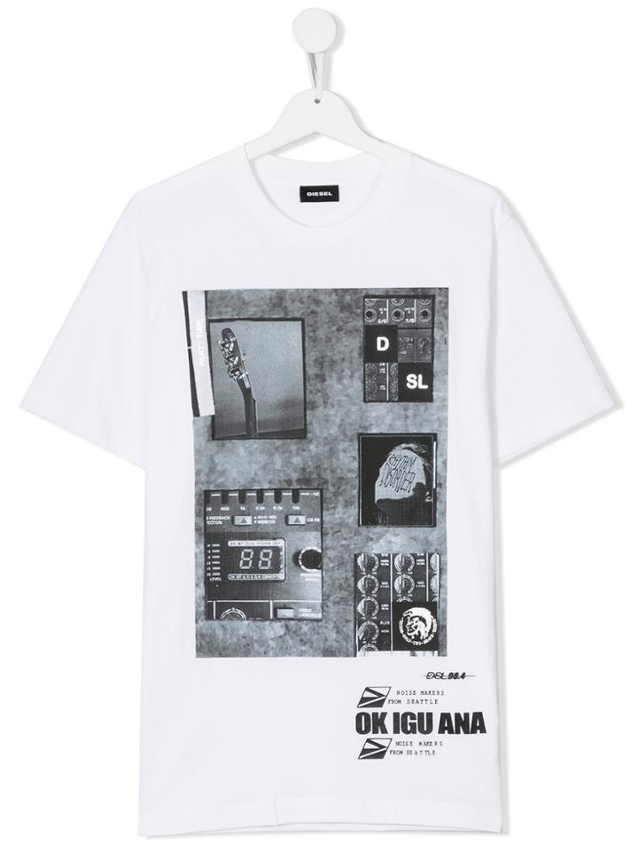Diesel Kids Music Studio Print T-shirt - White
