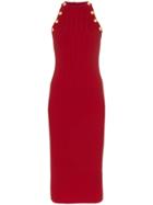 Balmain Halterneck Ribbed Wool Blend Dress - Red