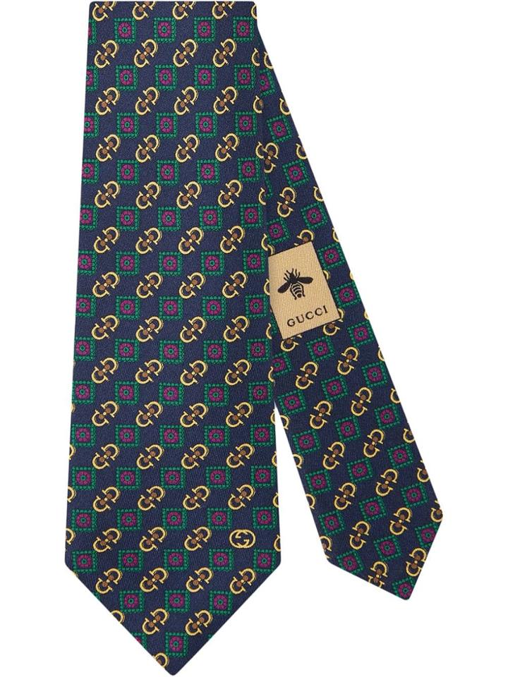 Gucci Horsebit Rhombus Silk Tie - Blue