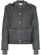 Thom Browne Hooded Button Up Puffer Jacket - Grey
