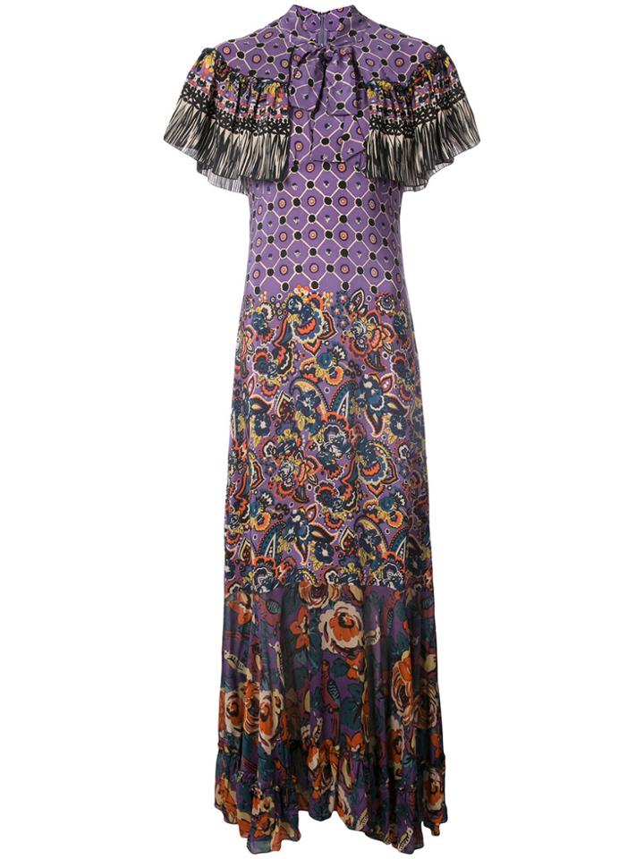 Anna Sui Floral Print Maxi Dress - Pink & Purple