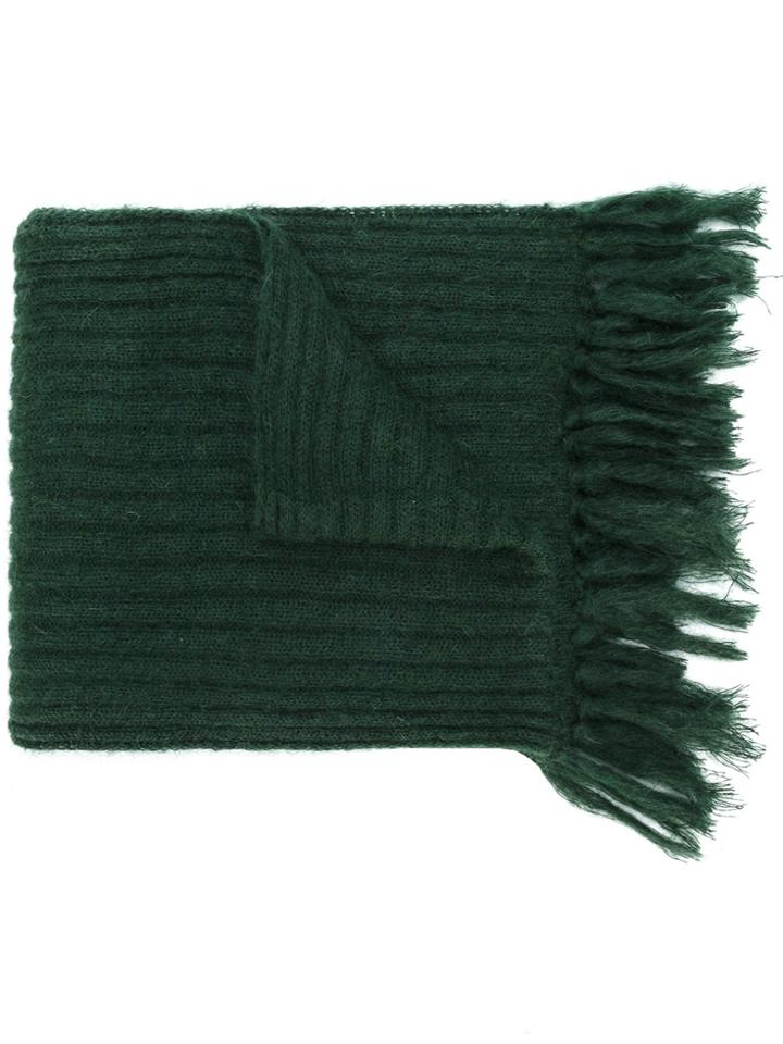 Mp Massimo Piombo Ribbed Detail Frayed Scarf - Green