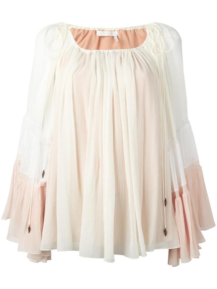 Chloé Colour Block Drawstring Blouse - Nude & Neutrals