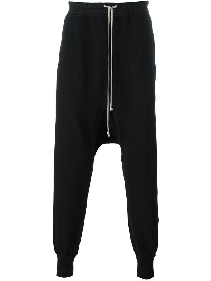 Rick Owens Drkshdw Drop-crotch Track Pants, Men's, Size: Small, Black, Cotton