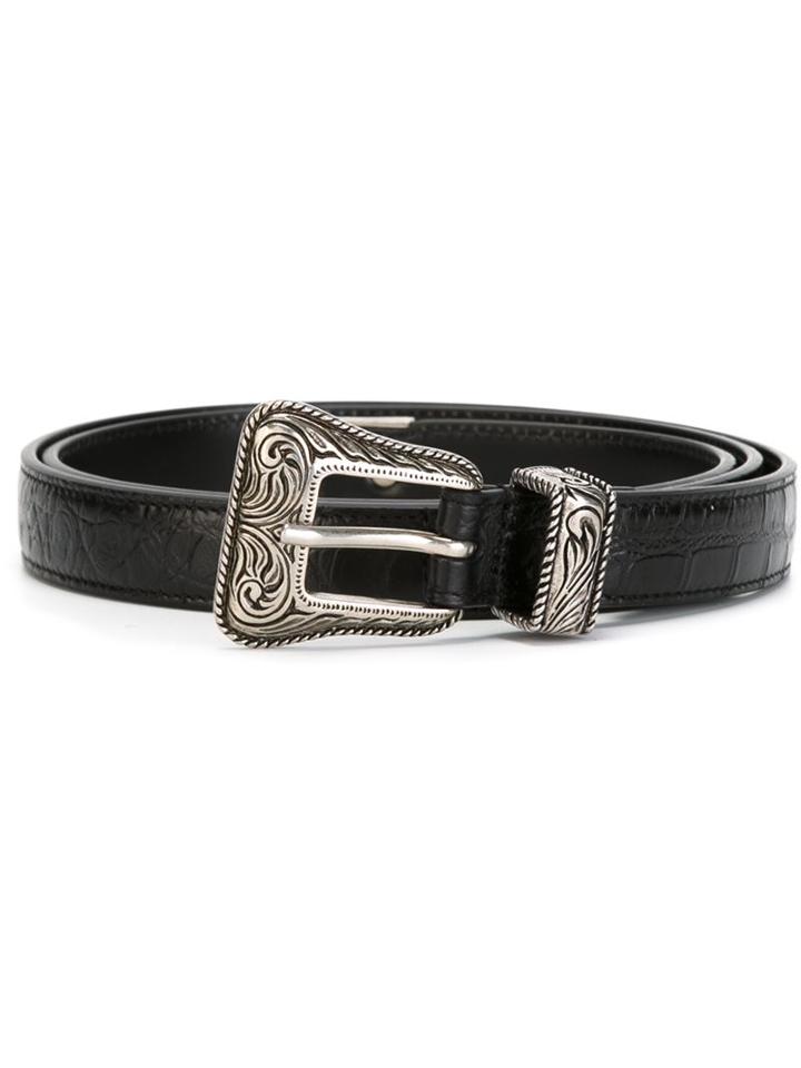 Saint Laurent Western Buckle Belt, Men's, Size: 105, Black, Calf Leather