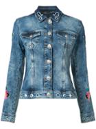 Philipp Plein Floral Embroidered Denim Jacket, Women's, Size: Medium, Blue, Cotton/spandex/elastane