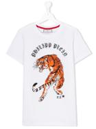 Philipp Plein Junior Teen Embellished Tiger Print T-shirt - White