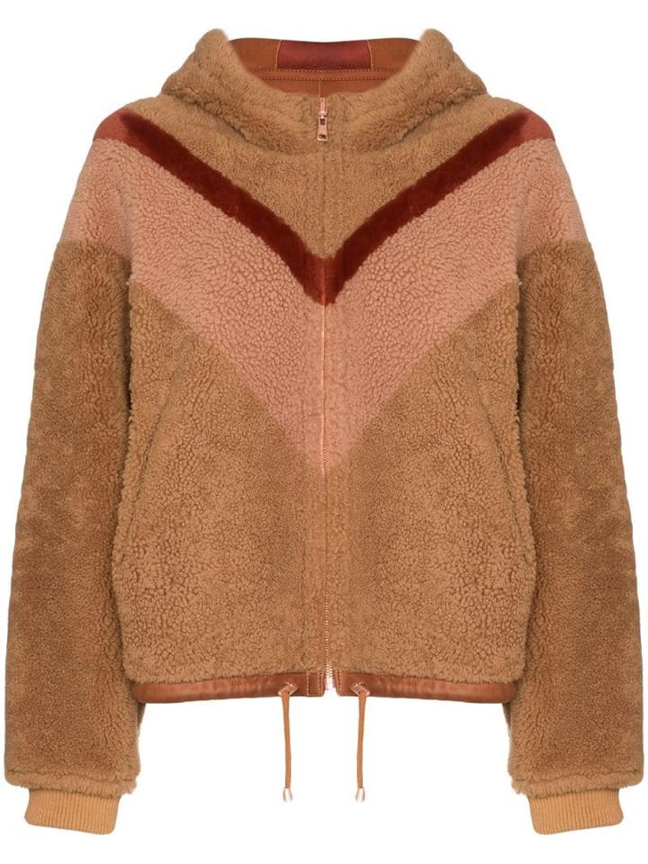 See By Chloé Reversible Chevron-stripe Shearling Jacket - Brown