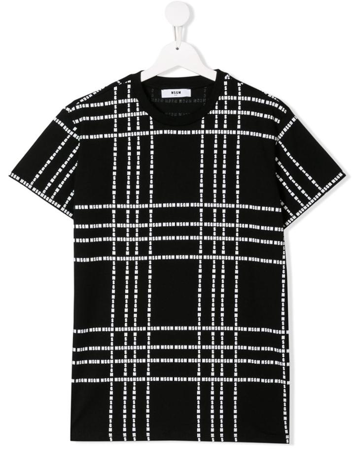 Msgm Kids Teen Logo Plaid T-shirt - Black