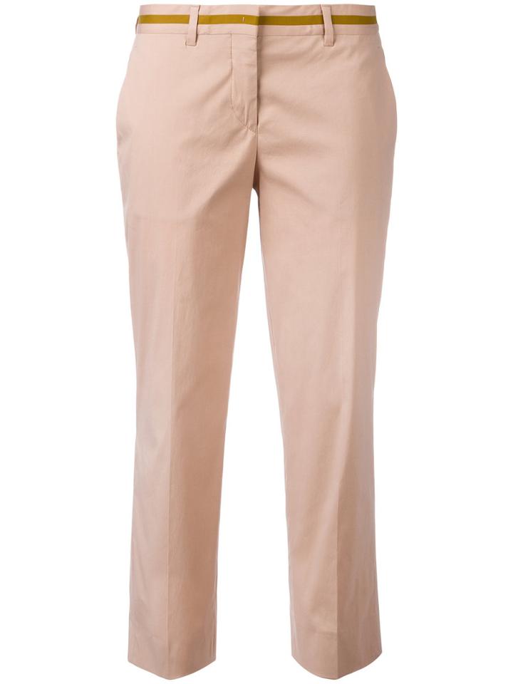 Miu Miu Waistband Panel Cropped Trousers, Women's, Size: 42, Pink/purple, Cotton/spandex/elastane/viscose/polyimide