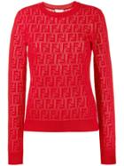 Fendi Jacquard Knit Ff Logo Sweater - Red