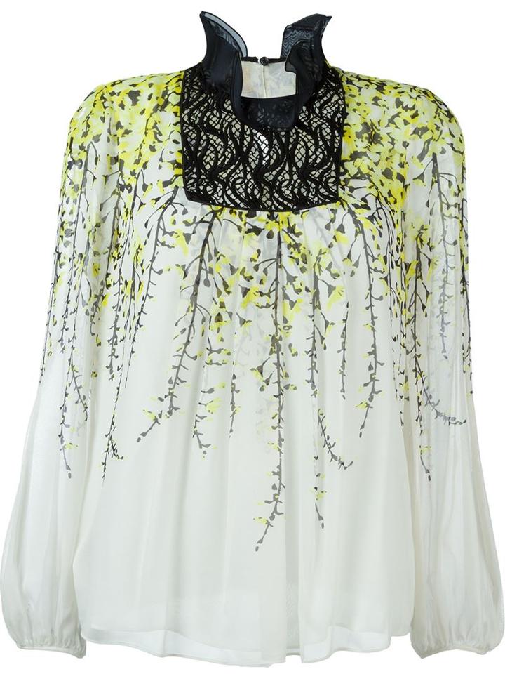 Giambattista Valli Lace Panel Printed Blouse