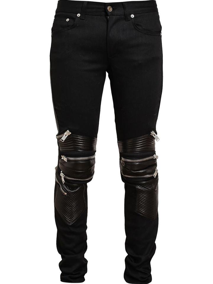 Saint Laurent Zip Detail Jeans, Men's, Size: 32, Black, Cotton/leather/polyurethane