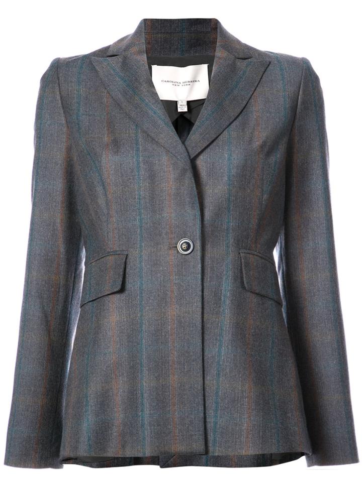 Carolina Herrera Plaid Single Button Blazer - Grey