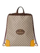Gucci Gg Supreme Drawstring Backpack - Neutrals