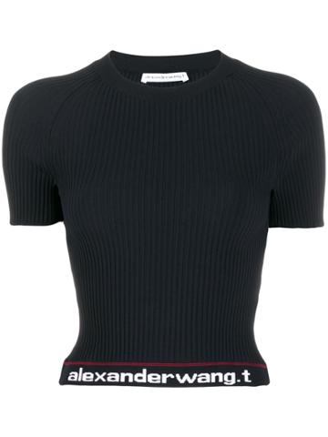 T By Alexander Wang Logo Knit Cropped Top - Black