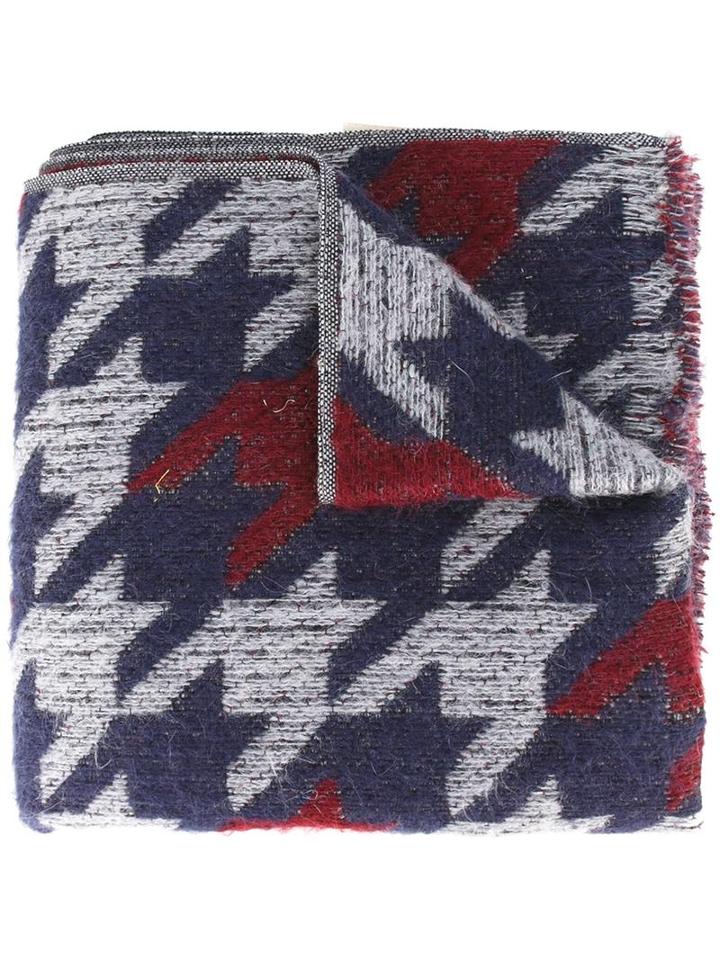 Al Duca D'aosta 1902 Houndstooth Scarf, Men's, Blue, Acrylic/polyamide/mohair/virgin Wool