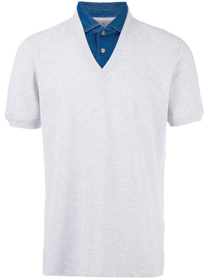 Brunello Cucinelli Layered Polo Shirt, Size: Large, Grey, Cotton