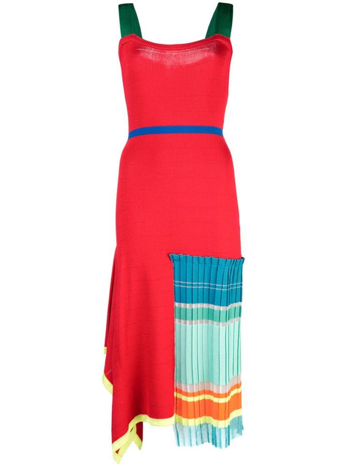 I-am-chen Contrast Pleated Panel Dress - Red