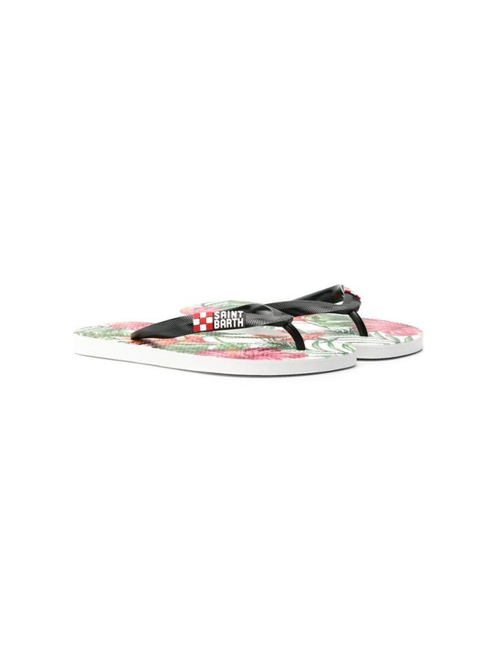 Mc2 Saint Barth Kids Teen Tropical Print Flip Flops - Black