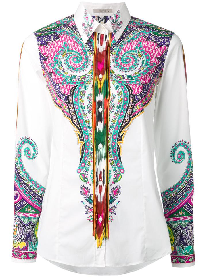 Etro Persian Print Shirt, Women's, Size: 44, White, Cotton/spandex/elastane