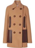 Burberry Lambskin Pocket Wool Blend Pea Coat - Brown
