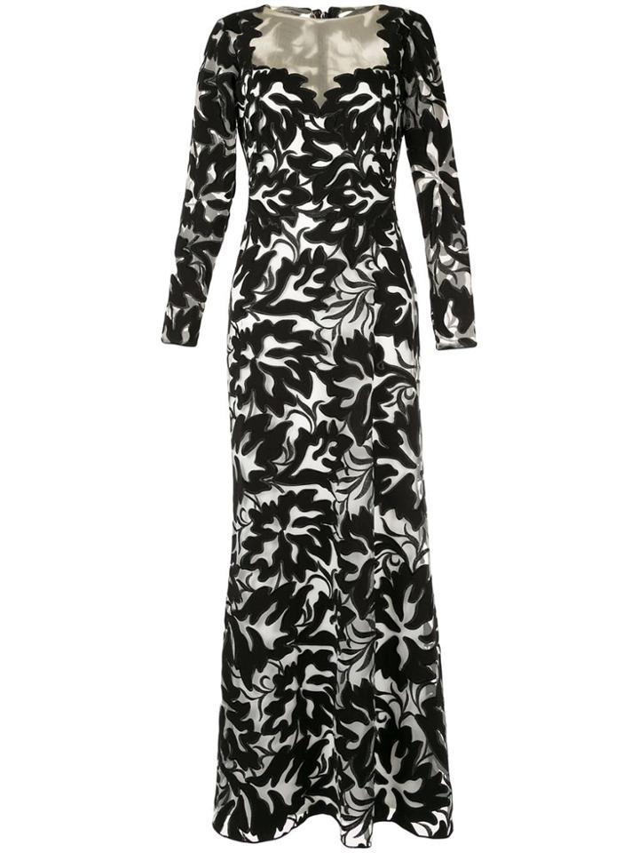 Tadashi Shoji Floral Lace Contrast Gown - Black