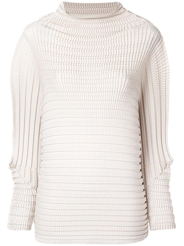 Issey Miyake Pleated Longsleeved Blouse - Nude & Neutrals