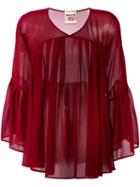 Erika Cavallini V-neck Pleated Blouse, Women's, Size: 42, Pink/purple, Polyester