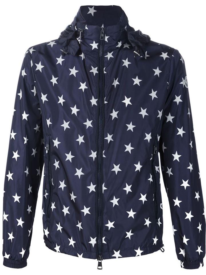 Moncler Star Print Jacket, Men's, Size: 4, Blue, Polyamide