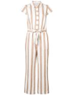 Frame Denim - Tie Waist Striped Jumpsuit - Women - Linen/flax - L, White, Linen/flax