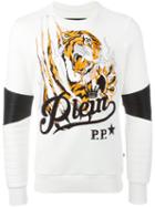 Philipp Plein Blood Tiger Sweatshirt, Men's, Size: Medium, White, Cotton/polyurethane/polyester
