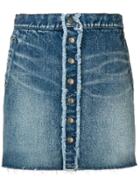 Saint Laurent Frayed Detail Denim Mini Skirt - Blue