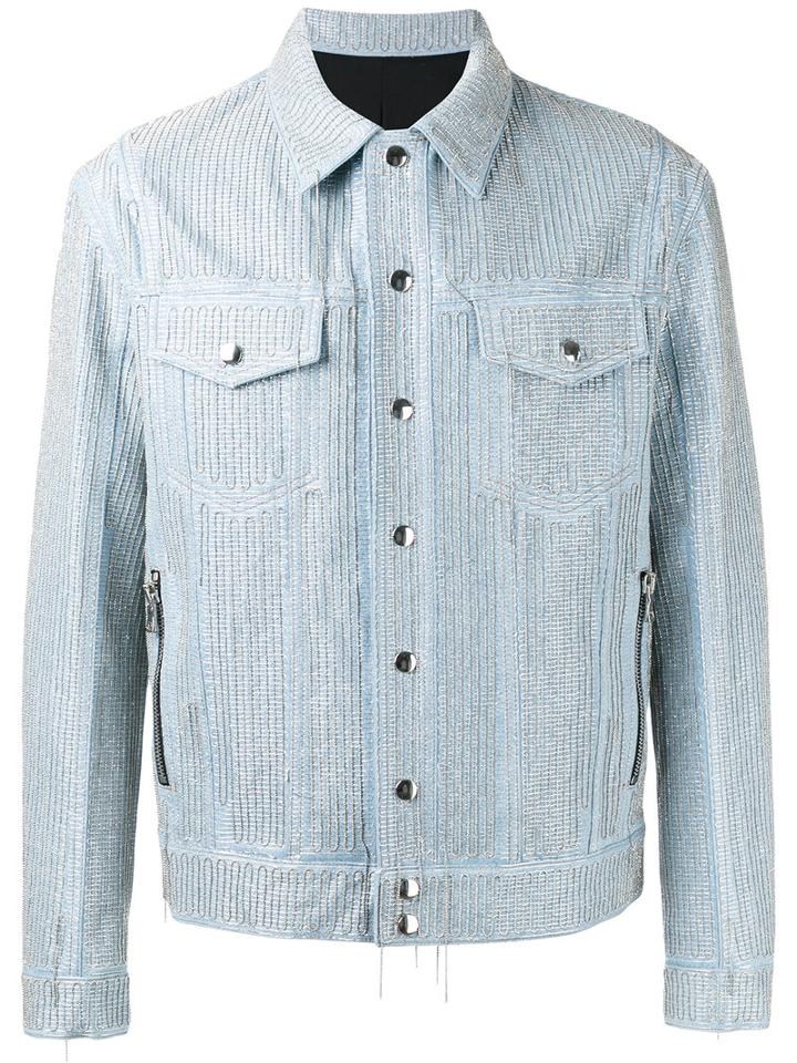 Balmain Embellished Denim Jacket, Men's, Size: Medium, Blue, Cotton/polyester/rayon