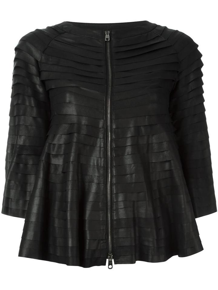 Emporio Armani Cropped Sleeves Leather Jacket, Women's, Size: 40, Black, Polyamide/spandex/elastane/goat Skin