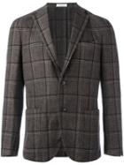 Boglioli Plaid Single Breasted Blazer, Men's, Size: 48, Brown, Linen/flax/cupro/cashmere/wool