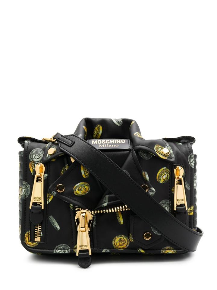 Moschino Jacket-style Coin Print Shoulder Bag - Black
