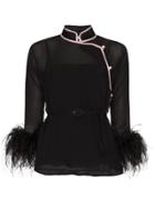 Prada Wrap Ostrich Feather Blouse - Black