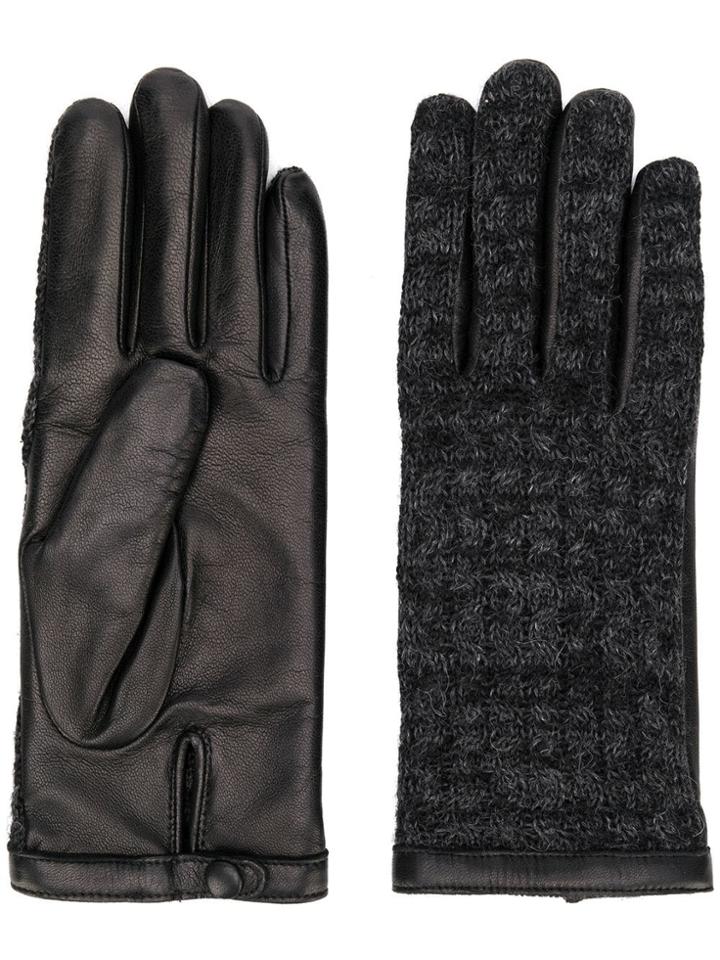 Agnelle Leather Knitted Gloves - Black