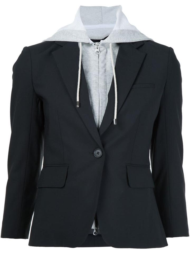 Veronica Beard Layered Hooded Blazer, Women's, Size: 2, Black, Cotton/polyester/spandex/elastane/virgin Wool