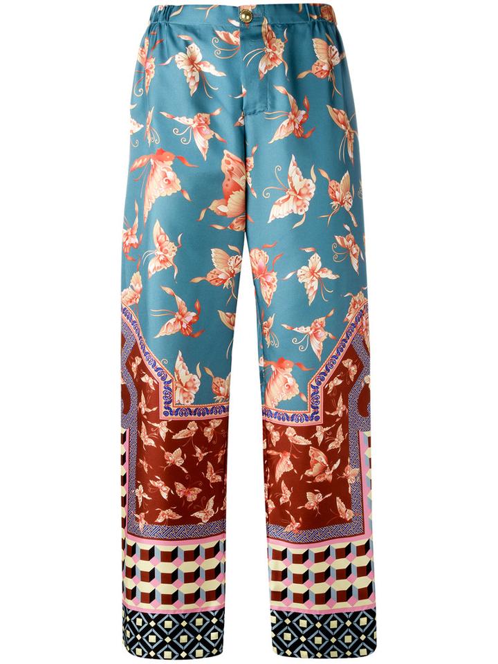 F.r.s For Restless Sleepers Multiple Patterns Straight Trousers, Women's, Blue, Silk
