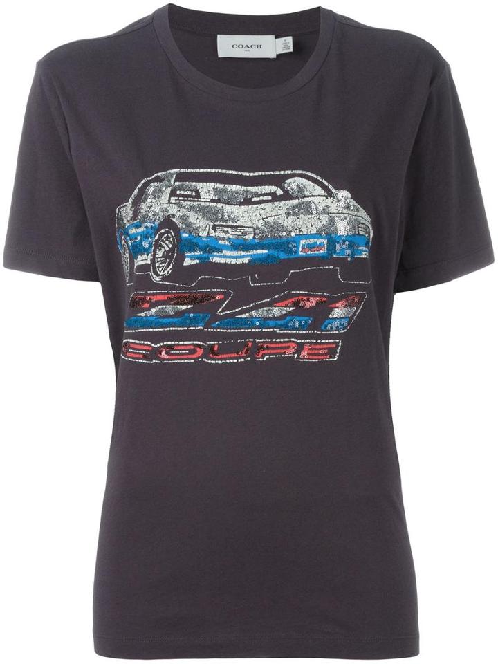Coach Sequinned Car Print T-shirt, Women's, Size: Small, Grey, Cotton