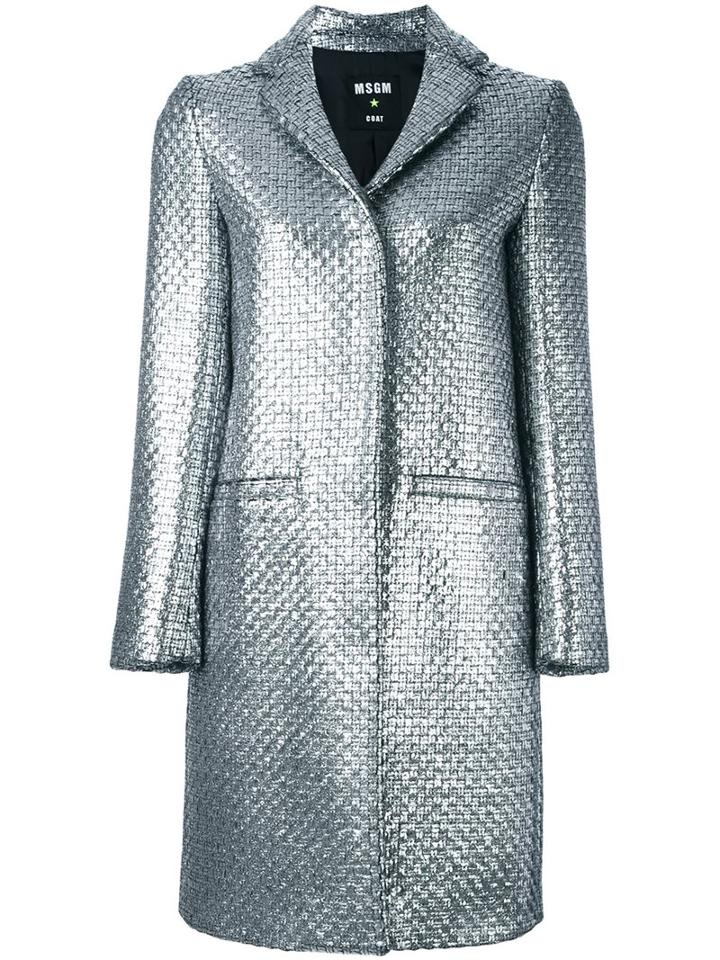 Msgm Woven Single Breasted Coat, Women's, Size: 44, Grey, Polyamide/viscose/wool/polyacrylic