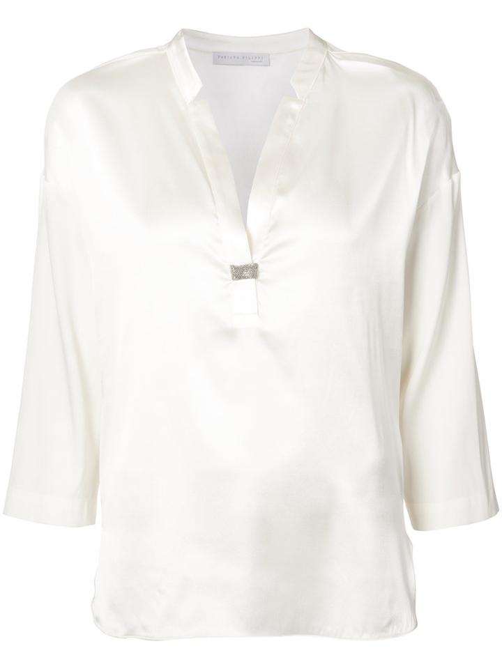 Fabiana Filippi - V-neck Blouse - Women - Silk/spandex/elastane - 44, White, Silk/spandex/elastane